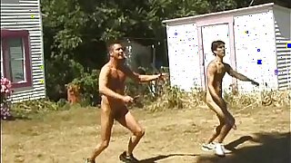 Steamy outdoor foursome gay orgy in the Lads Camp