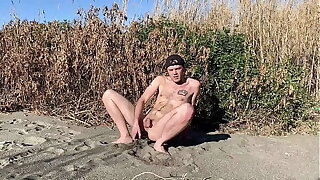 faggot dildo play at the beach